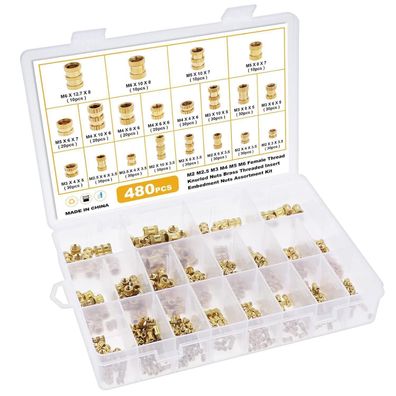 Faankiton 480x Messing Gewindeeinsätze M2-M6, 20 Größen, gerändelt für 3D-Druck