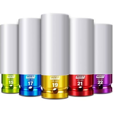Mr. wintek 1/2" Schlagschrauber Nüsse Set, 5-tlg, Metrisch (15-22mm), Cr-Mo