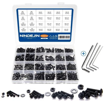 Nindejin 1060tlg Schrauben Set M2-M5 aus Kohlenstoffstahl mit Muttern