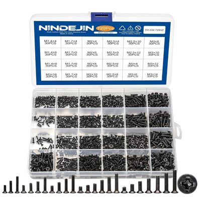 Nindejin 720 Stk. Laptop Schrauben Set M1.4-M3, Flachkopf Phillips Mini