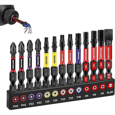 Geinxurn 13tlg. 50mm Schrauber Bit Set - Kreuzschlitz, Pozidriv, Torx, Hex