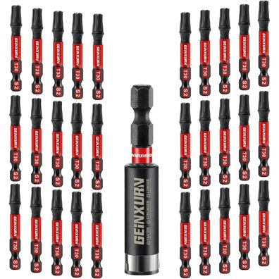 Geinxurn T30 Torx Schrauberbitsatz 50mm, 30 Stück, 1/4 Zoll Sechskantschaft, S2