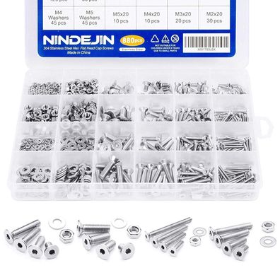 Nindejin M2-M5 Schrauben Set, 880tlg Senkkopfschrauben, Muttern, Scheiben
