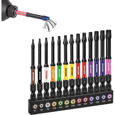 Geinxurn 13tlg. Torx Bit Set, Schlagfest, 75mm, 1/4 Zoll, S2 Stahl, Magnetisch