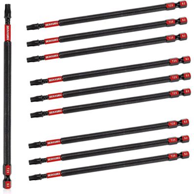 Geinxurn T25 Torx Schrauberbitsatz 150mm, 10 Stück, Stark Magnetisch, S2 Stahl