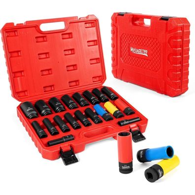 Meiwaltee 19-tlg. 1/2 Zoll Schlagschrauber Nüsse Set 10-32 MM mit 3 Alufelgen