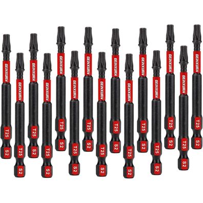 Geinxurn 15tlg T25 Torx Schrauberbitsatz 75mm, Schlagfest & Magnetisch, S2 Stahl