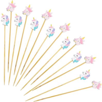 Catelves 100 Stück Einhorn Holzspieße 13cm - Cocktailspieße, Fingerfood