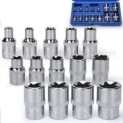 Noosverl 14-tlg. Torx E-Typ Ausdreher Steckschlüssel-Set | 1/4, 3/8, 1/2 Zoll