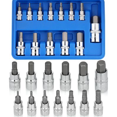 nutmanel 13tlg Sechskant Steckschlüssel Set metrisch 2-14mm, S2 Alloy Steel