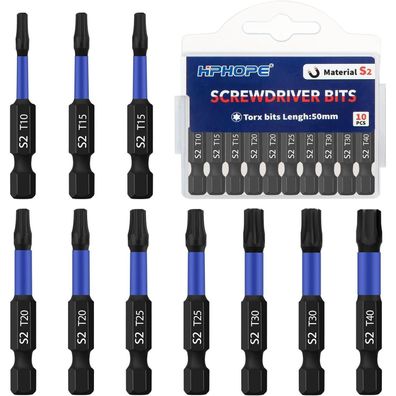 HPHOPE Torx Bit Set 10tlg, T10-T40, 50mm, 1/4" Sechskantschaft