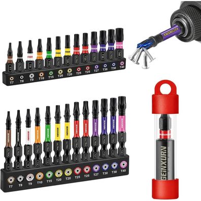 Geinxurn 27-teiliges Torx Schrauber Bit Set, 25mm & 50mm Länge, Schlagfest, S2