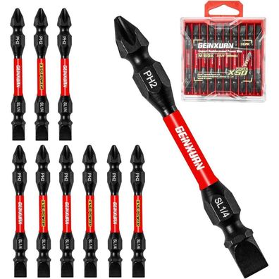 Geinxurn 10tlg. 65mm SL1/4-PH2 Doppelend Schraubendreher Bit Set, Schlagfest