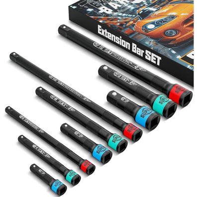 KIRXST 9tlg Steckschlüssel Verlängerungssatz Kraft-Verlängerung 1/4" 3/8" 1/2"