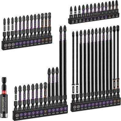 Geinxurn 53tlg Pozidriv Bit Set 25/50/75/150mm PZ, Schlagfest, Magnetisch, S2