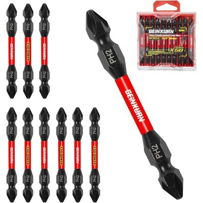 Geinxurn 10tlg. PH2/PH2 Doppelend Schraubendreher Bit Set, 65mm, Schlagfest