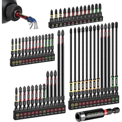 Geinxurn 53tlg. Schrauber Bit Set PH1/PH2/PH3, 25-150mm, Schlagfest