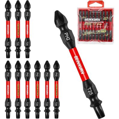 Geinxurn 10tlg PH2/T25 Doppel-Bit-Satz 65mm, Schlagfest, Magnetisch, S2-Stahl
