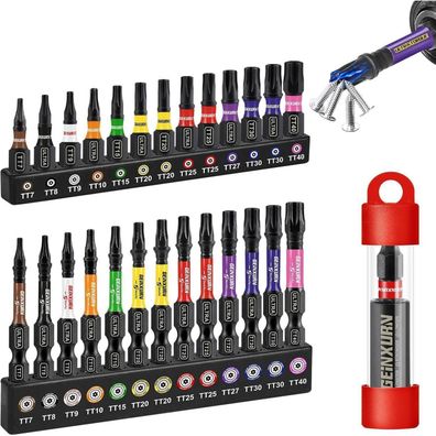 Geinxurn 27-teiliges Torx Bit Set mit Loch, 25mm & 50mm, 1/4" Sechskantschaft