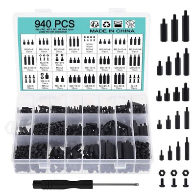 WiMas 940PCS Nylon Abstandshalter Schrauben Muttern Sortiment Set M2-M4 Schwarz