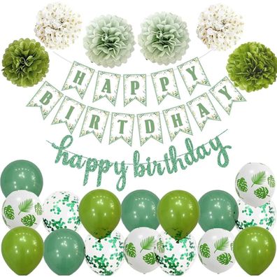 Ohighing Geburtstag Deko Set Eukalyptus Sage Grün Weiß Girlande Luftballons