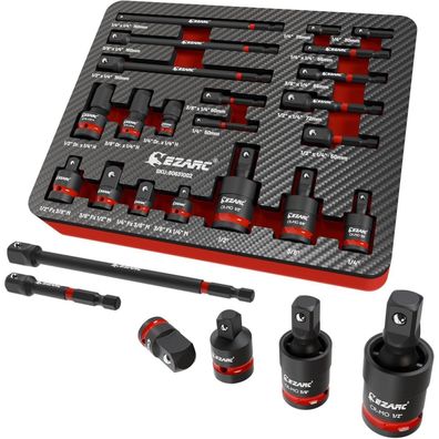 EZARC 21-tlg Steckschlüssel Adapter Set mit Verlängerungen, Kardangelenken und
