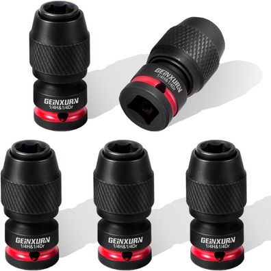 Geinxurn 5tlg. Stecknuss-Adapter 1/4" Vierkant auf 1/4" Sechskant Bit-Halter