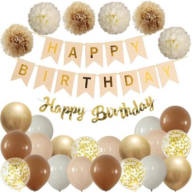 Ohighing Geburtstag Deko Set Holz Boho Khaki Beige Girlande Luftballons Pompoms