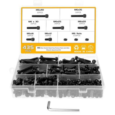Faankiton 435tlg M6 Zylinderschrauben Innensechskant Set mit Muttern, 12.9 Stahl