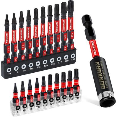 Geinxurn 21tlg. Torx Bit Set T7-T40, 25/50mm, Schlagfest & Magnetisch, S2 Stahl