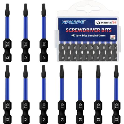 HPHOPE T10 Torx Bits, 50mm Länge, 10 Stück Bit-Sortiment für Heimwerker und