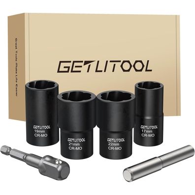 Getlitool Spiral-Profil-Steckschlüssel-Satz 1/2" Schraubenausdreher 17-22mm