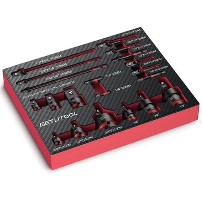 Getlitool 20tlg Stecknuss Adapter Set mit 3 Kardangelenken, Cr-V & Cr-Mo