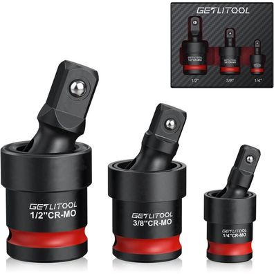 Getlitool Kraft-Kugelgelenk 3tlg, 1/4, 3/8, 1/2 Zoll, 360° Drehgelenk