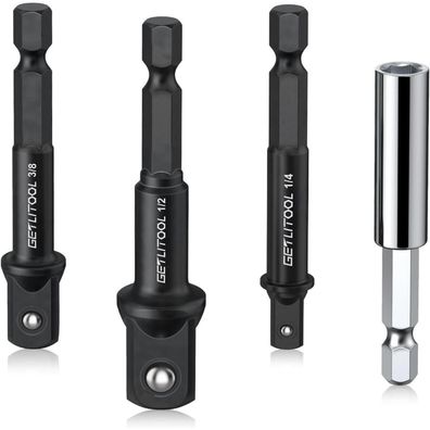 Getlitool 4tlg Stecknuss Adapter Set 1/4" 3/8" 1/2" mit Magnet-Bithalter