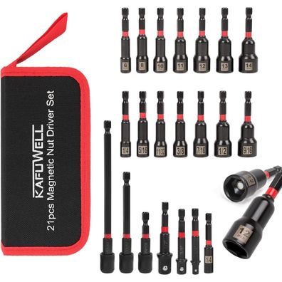 Kafuwell 21tlg Magnetische Sechskant Stecknuss Set mit Bit-Halter, CrV