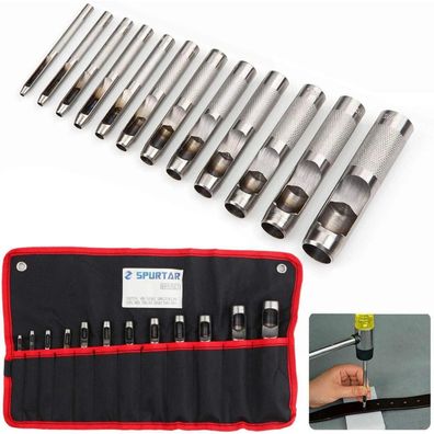 Spurtar 12-tlg. Stahl Locheisen Set 3-19 mm Rundlocher für Leder, Gürtel