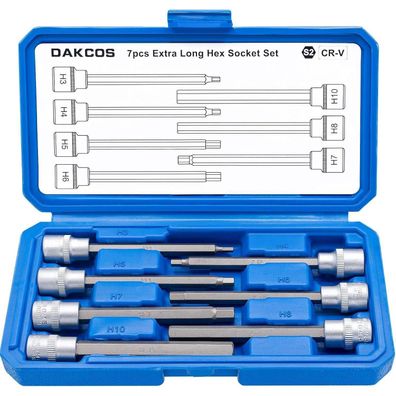 DAKCOS 7tlg Langer Sechskant Steckschlüsselsatz 3/8 Zoll Hex Bit Socket Set