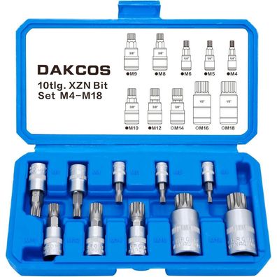 DAKCOS XZN Vielzahn Nuss Satz 10tlg M4-M18 für 1/4", 3/8", 1/2" Antrieb | CR-V