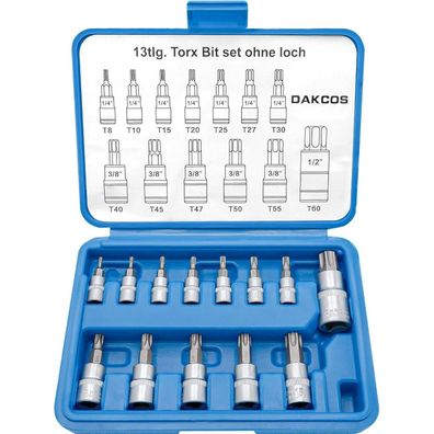 DAKCOS 13tlg Torx Bit Set T8-T60, 1/4", 3/8", 1/2" Steckschlüsselsatz CR-V