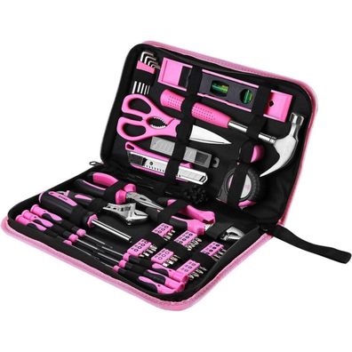 DEKO 110-teiliges Werkzeugset für Damen, tragbar, pink, ideal für DIY und