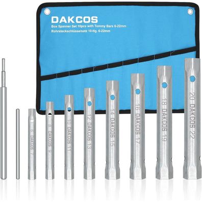 DAKOCS Rohrsteckschlüsselsatz 10-tlg. Metrisch 6x7-20x22mm mit Drehdorn
