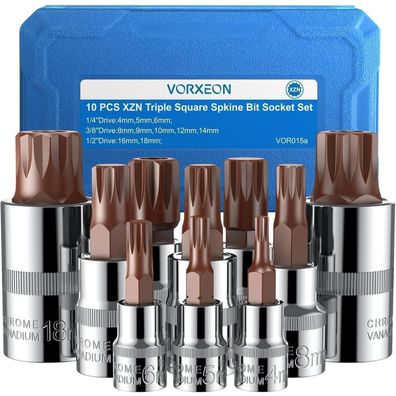 Vorxeon XZN Innenvielzahn Bit-Steckschlüsselsatz M4-M18, 10-teilig, 3