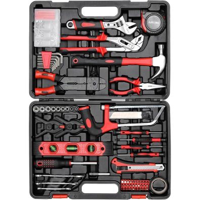 Tlgreen 218-teiliges Werkzeugkoffer Set für Haushalt, DIY und Auto, Rot