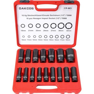 DAKCOS 16tlg 1/2" Schlagschrauber Nüsse Satz 10-32mm