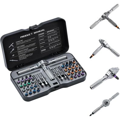 VMAN Ratschen Schraubendreher Set 40-teilig magnetisch mit S2-Stahlbits, inkl