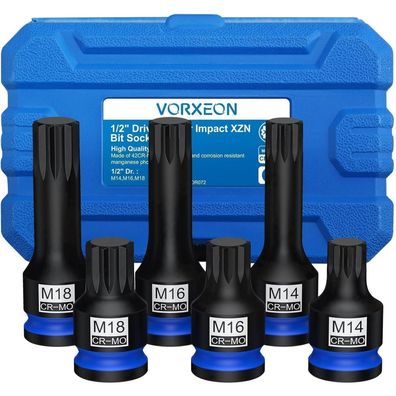 Vorxeon XZN Vielzahn Nuss Satz 1/2" Kraft Steckschlüssel M14/M16/M18 kurz