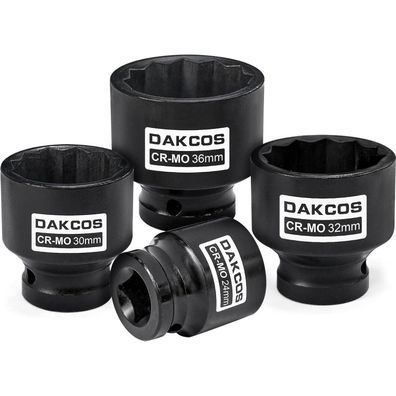 DAKCOS 4tlg Vielzahn Nuss Schlagschrauber Nuss Kraft Stecknuss 12 Kant 1/2 Zoll