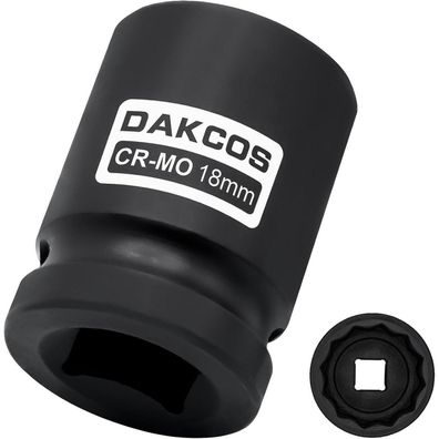 DAKCOS SW 18mm Vielzahn Nuss für Schlagschrauber, 1/2" Antrieb, 12-Kant, CR-MO
