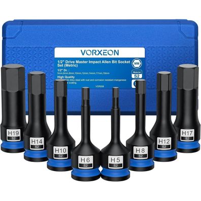 Vorxeon 8-teiliges 1/2" Schlagschrauber Nüsse Set, Sechskant Steckschlüssel